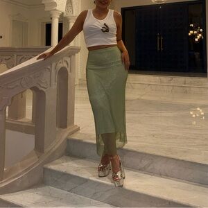 WAYF GREEN JEWELED MIDI SKIRT in size S